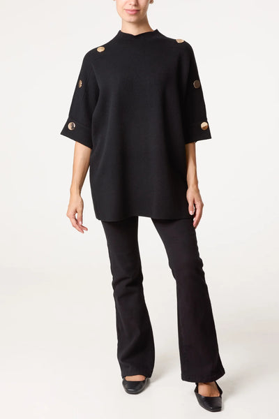 Nova Short Sleeve Button Detail Jumper Black