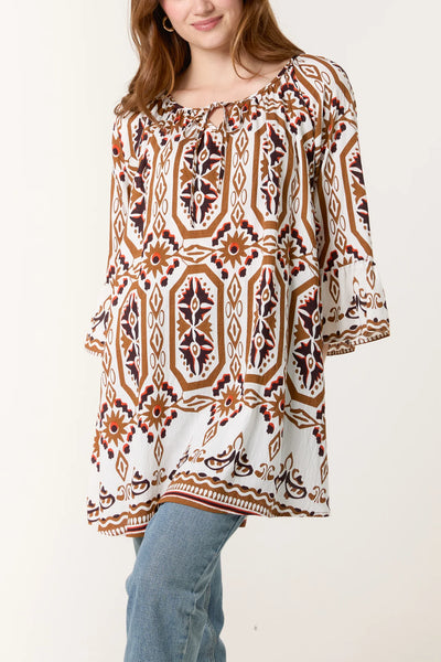 Nova Of London Bell Sleeve Mosaic Print Top