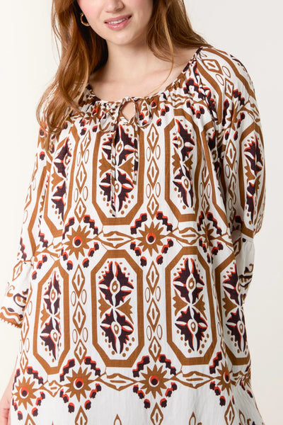 Nova Of London Bell Sleeve Mosaic Print Top