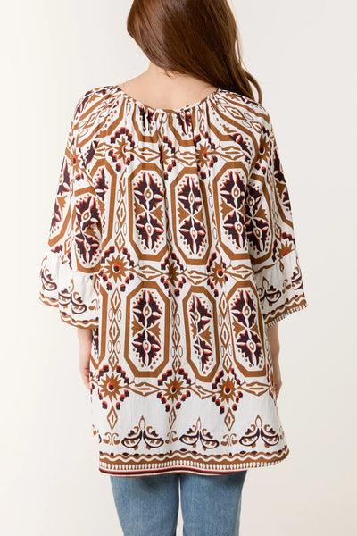Nova Of London Bell Sleeve Mosaic Print Top