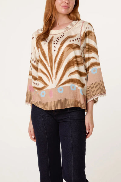 Floral Damask Crochet Detail Blouse