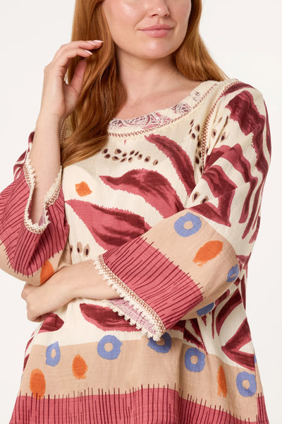 Floral Damask Crochet Detail Blouse