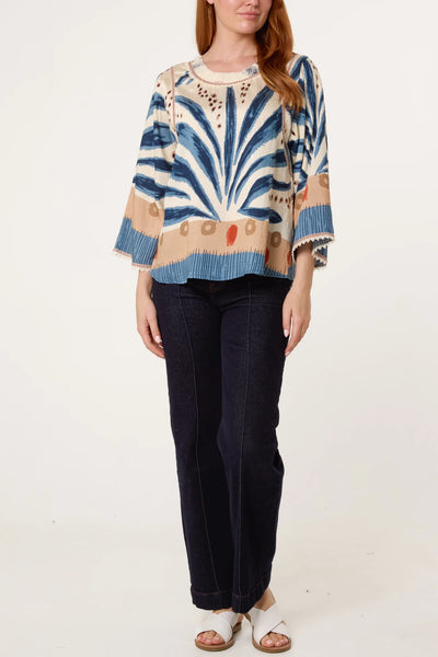 Nova Of London Abstract Leaf Print Embroidery Top