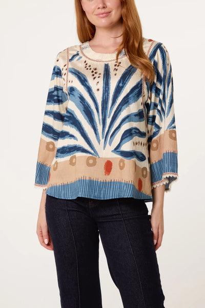 Nova Of London Abstract Leaf Print Embroidery Top