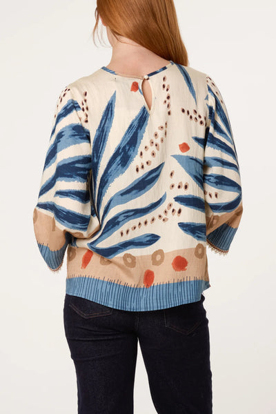 Nova Of London Abstract Leaf Print Embroidery Top