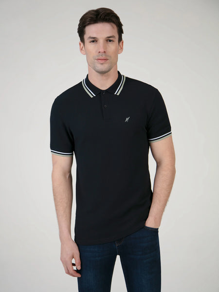 MishMash REGULAR FIT TEXTURED COTTON JERSEY STOCKHOLM INK POLO