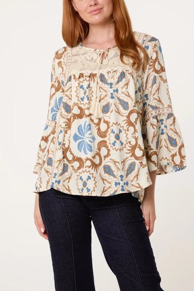 Nova Of London Floral Damask Crochet Detail Blouse