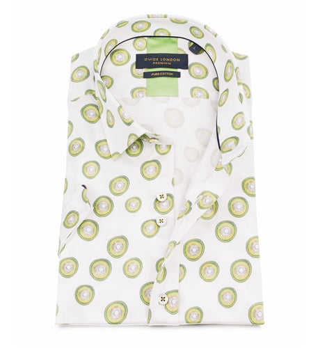 Guide London White Cotton Lime Print Short Sleeve Shirt