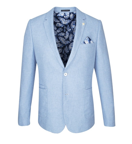 Guide London Sky Blue Linen Blend Blazer With Patch Pockets