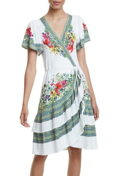 Desigual Short Sleeve Patterned Wrap Dress