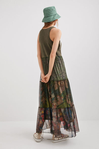 Desigual Khaki Print Long Dress
