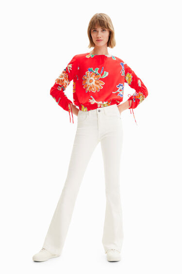 Desigual red short gathered floral blouse