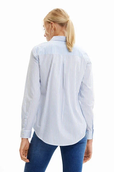 Desigual blue and white patchwork striped shirt