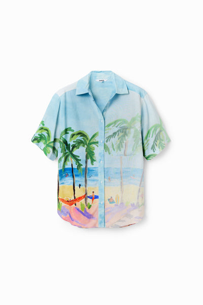 Desigual Oversize Tropical Linen Over Sized Shirt