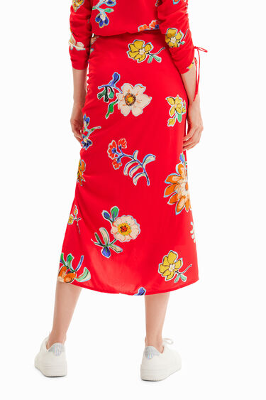 Desigual red gathered midi skirt
