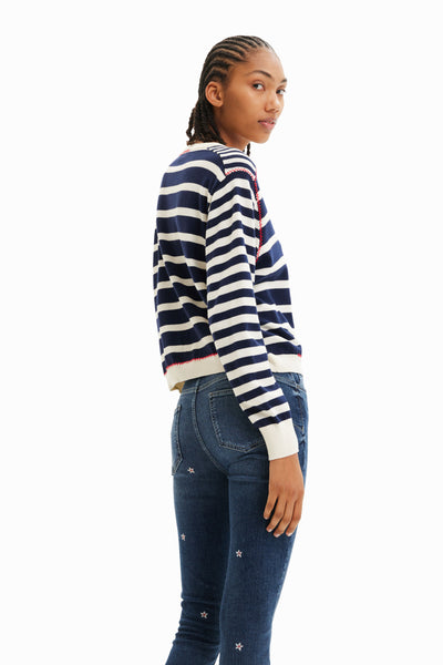 Desigual navy and white sailor stripes pullover with contrasting red stiching