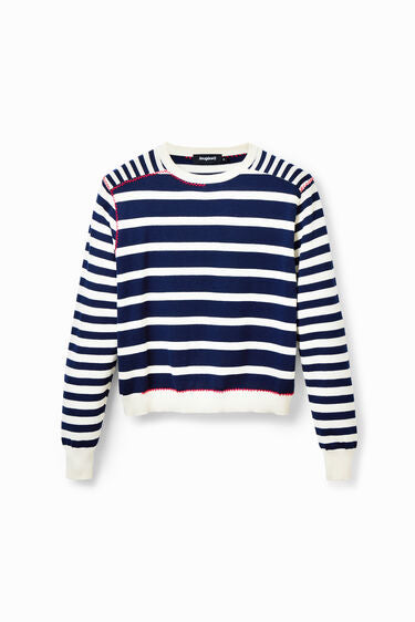 Desigual navy and white sailor stripes pullover with contrasting red stiching