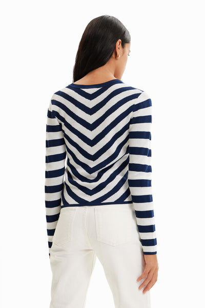 Desigual navy and white striped heart cut-out pullover