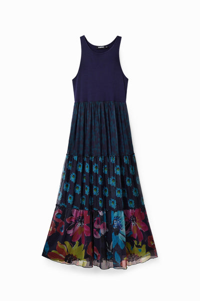 Desigual navy maxi dress with a floral print skirt