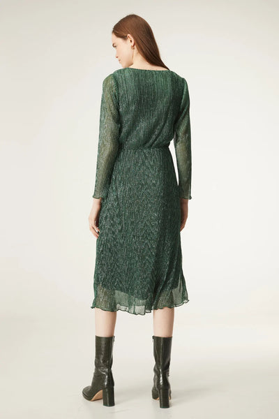Compania Fantastica Lurex Sparkly Green Long Sleeve Midi-Dress