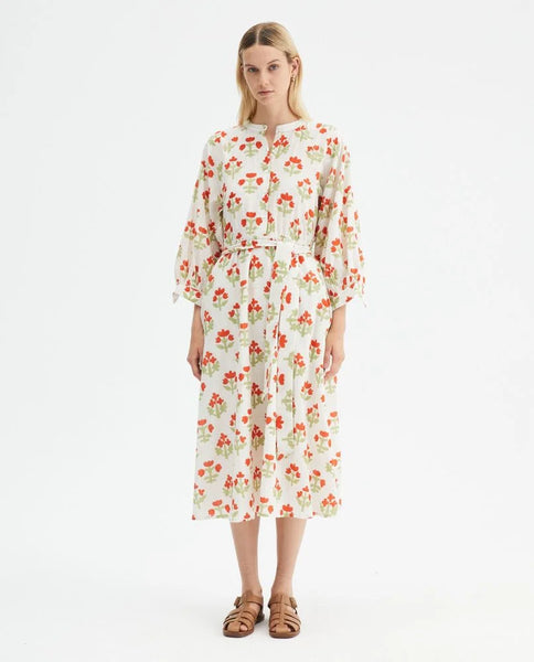 Compania Fantastica Floral Print Midi Dress with Mandarin Neck