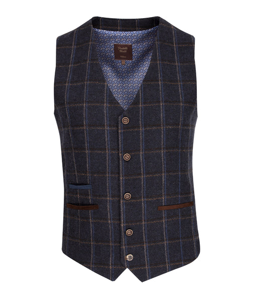 Fratelli Uniti Navy Waistcoat with Double Check