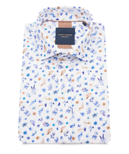 GUIDE LONDON FLORAL SHORT SLEEVE SHIRT IN NAVY & WHITE