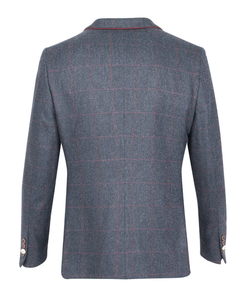 Guide London Navy Wool Blend Checked Jacket