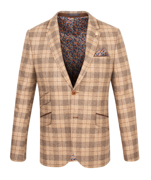 Guide London Tan Jacket with Brown Overcheck