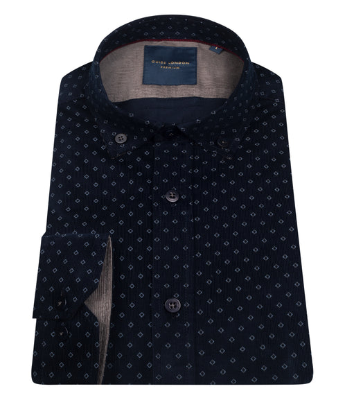 Guide London Geo Print Long Sleeve Cord Shirt