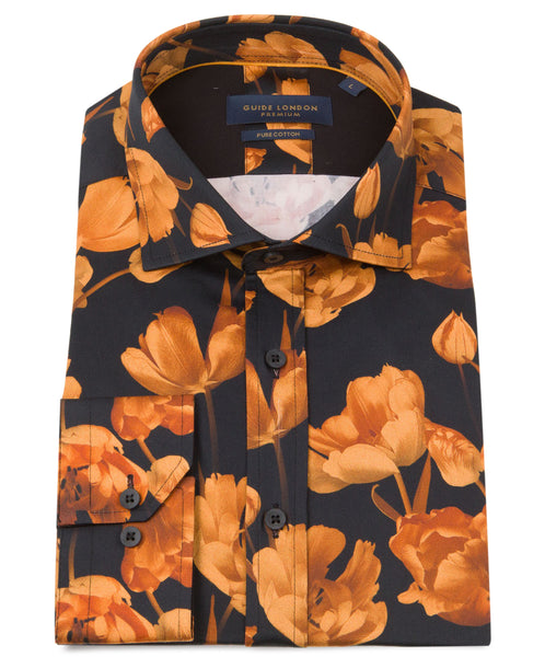 Guide London Orange Peonies Long Sleeve Shirt