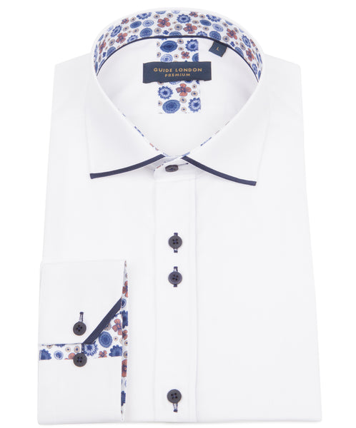 Guide London  Contrast Blue Collar Tip Long Sleeve Shirt