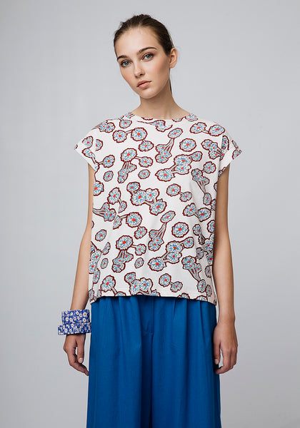 Compania Fantastica Pink Top with Blue Flowers