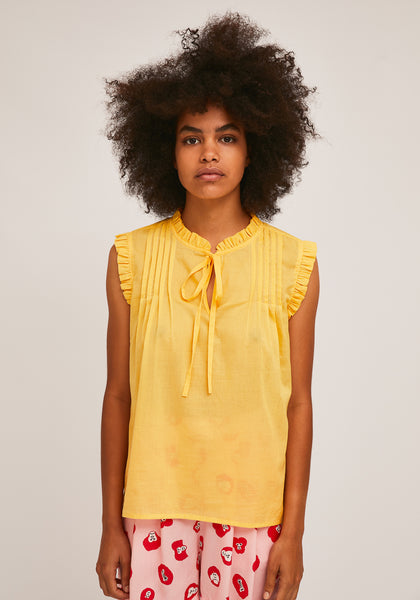 Compania Fantastica Yellow Cotton Top with Pleats and Ruffles