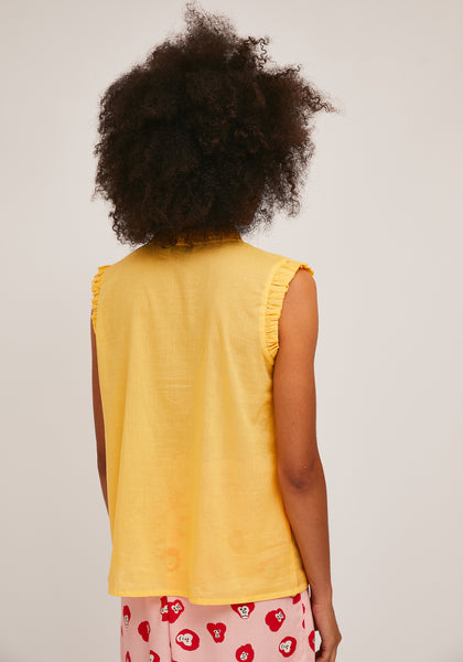 Compania Fantastica Yellow Cotton Top with Pleats and Ruffles