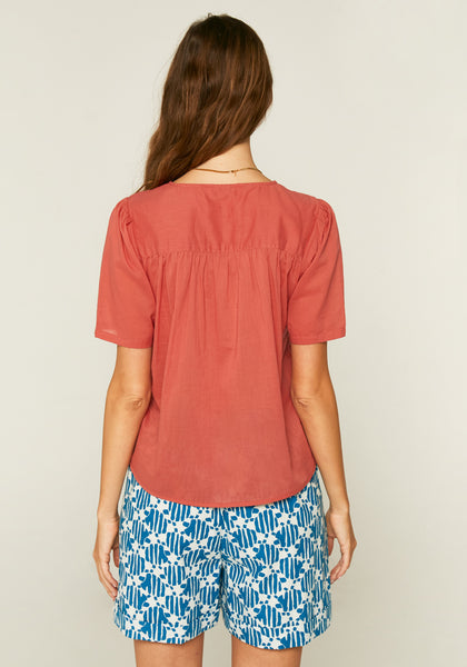 Compania Fantastica Maroon Cotton top with Embroidered Details