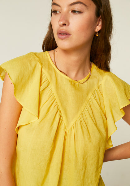 Compania Fantastica Yellow Cotton Top with Ruffles