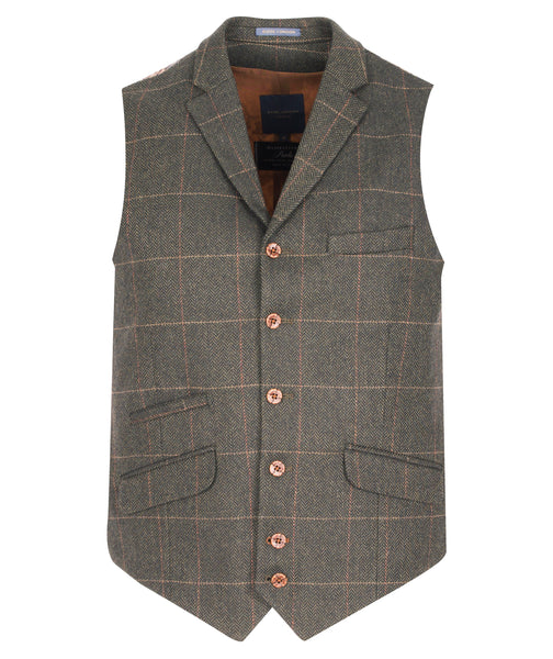 Guide London Green Waistcoat with Tan Check