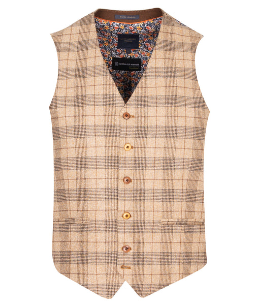 Guide London Tan Waistcoat with Fine Check