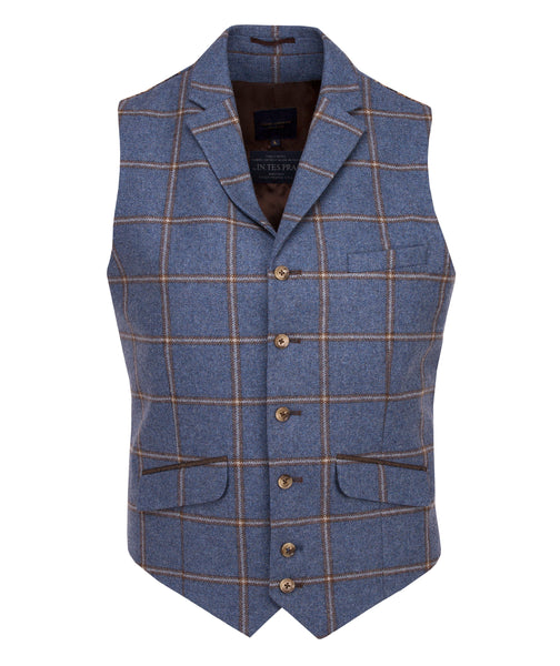 Guide London Italian Wool Blend Waistcoat with Bold Check