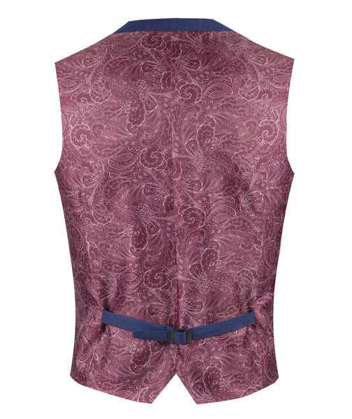 Guide London Navy Double Breasted Waistcoat with Plum Overcheck