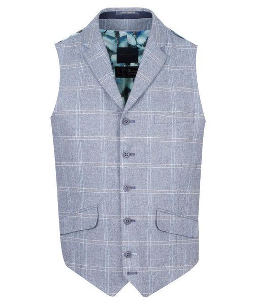 Guide London Blue Grey Checked Waistcoat