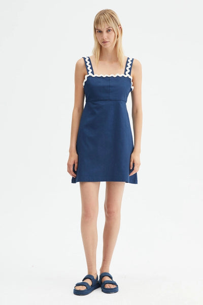 Compania Fantastica Blue Strap Mini Dress with Zig-Zag Detailing