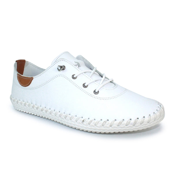 Lunar 'St Ives' White Leather Plimsoll