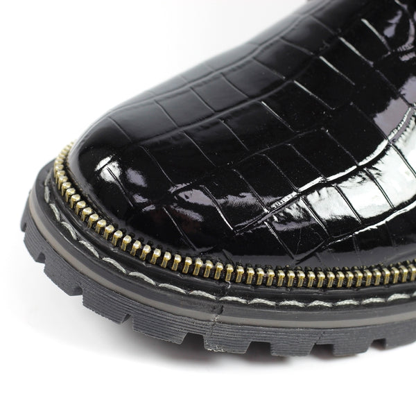 Lunar 'Regan' Black Croc Ankle Boot